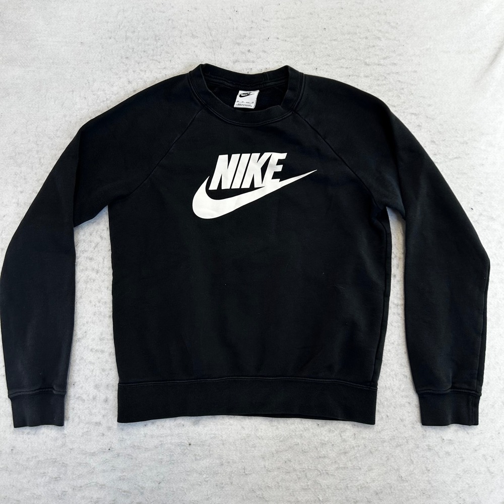 Nike Sweatshirt Womens XS Black Crewneck Raglan Logo Pullover